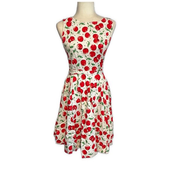 Maggie Tang Red White Cherry Print Tank Fit Flare Dress Knee Length Small - Picture 1 of 6